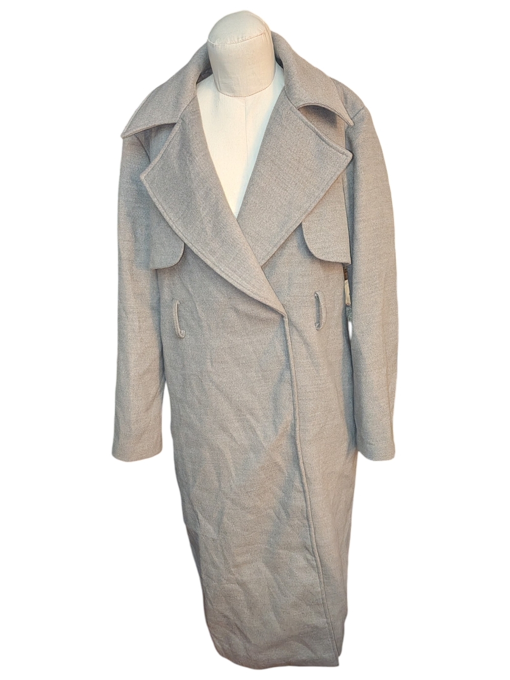 Pretty Lavish Statement Trench Soft Cozy Heather Grey Double Breasted Long Coat